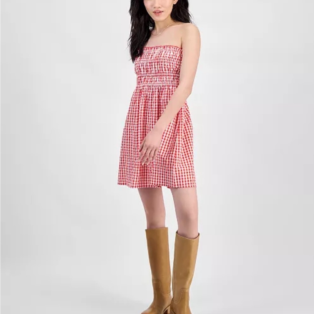 Macy's Red and White Strapless Dress